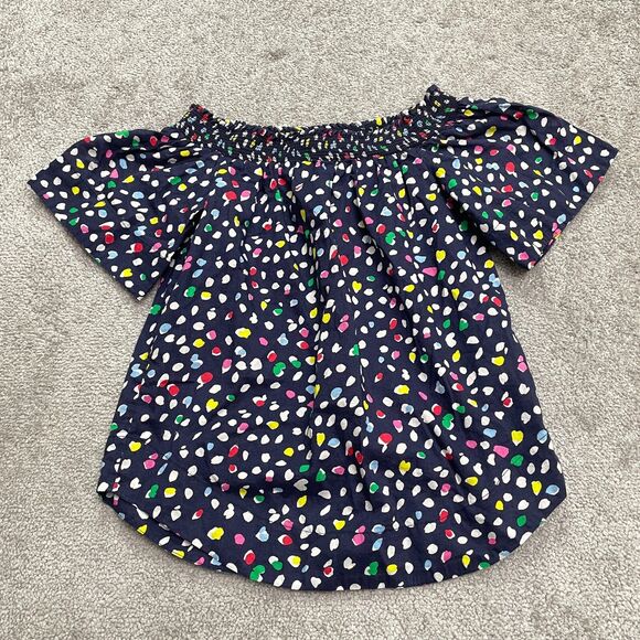 J.Crew Off Shoulder Blouse Womens 00 Multicolor Rath Happy Cat Print Casual Top - Picture 2 of 9